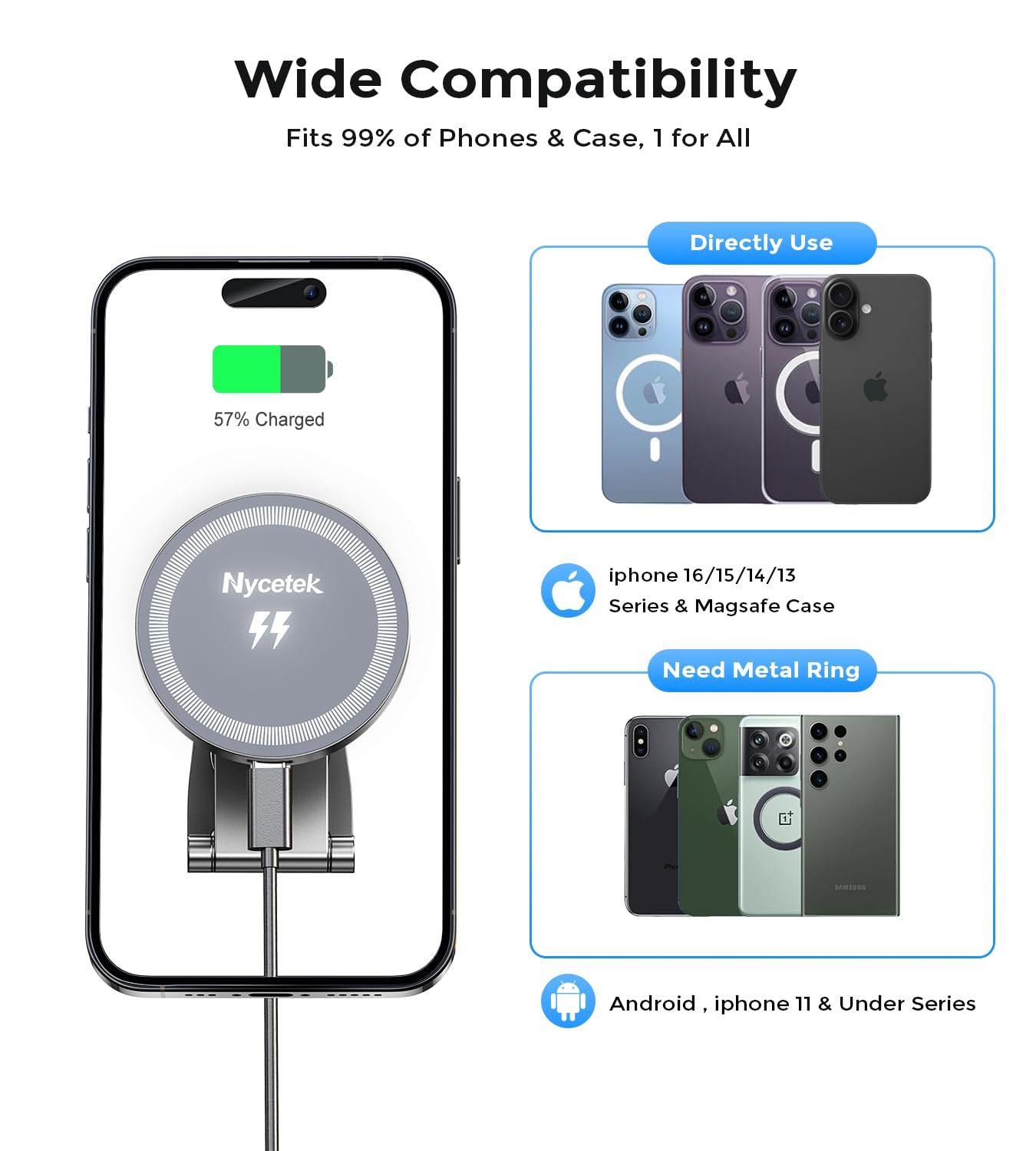 Nycetek For Tesla Phone Mount, 15W Tesla Phone Holder For Model Y/Model 3, Compatible With Magsafe Wireless Car Charger Fit For